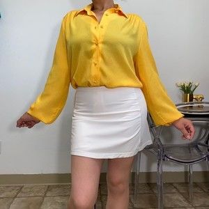 Russ Vintage Women’s M Yellow Semi Sheer Long Sleeve Blouse Top Collared